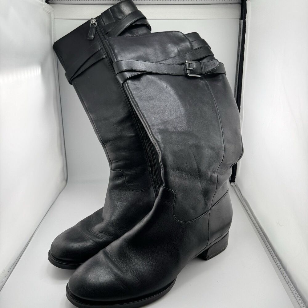 Ecco Boots Womens Size EU 38 (US 7.5-8) Sullivan Tall Strap buckle black leather